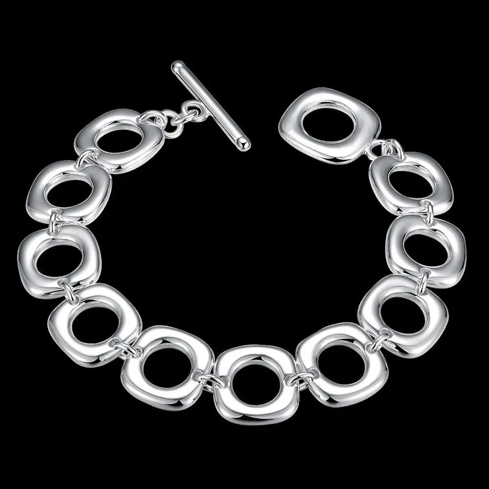Popular classic Square circle chain 925 Sterling Silver Bracelet for woman man Wedding party Christmas Gifts fashion Jewelry