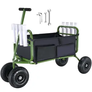 Beach Fishing Cart With 300 Lbs Load Capacity, Foldable All-Terrain Marine Wagon For Sand And Beach, Heavy-Duty Steel Frame, Four 11-Inch Big Wheels With Rubber Balloon Tires, Eight Rod Holders, Trolley For Picnic