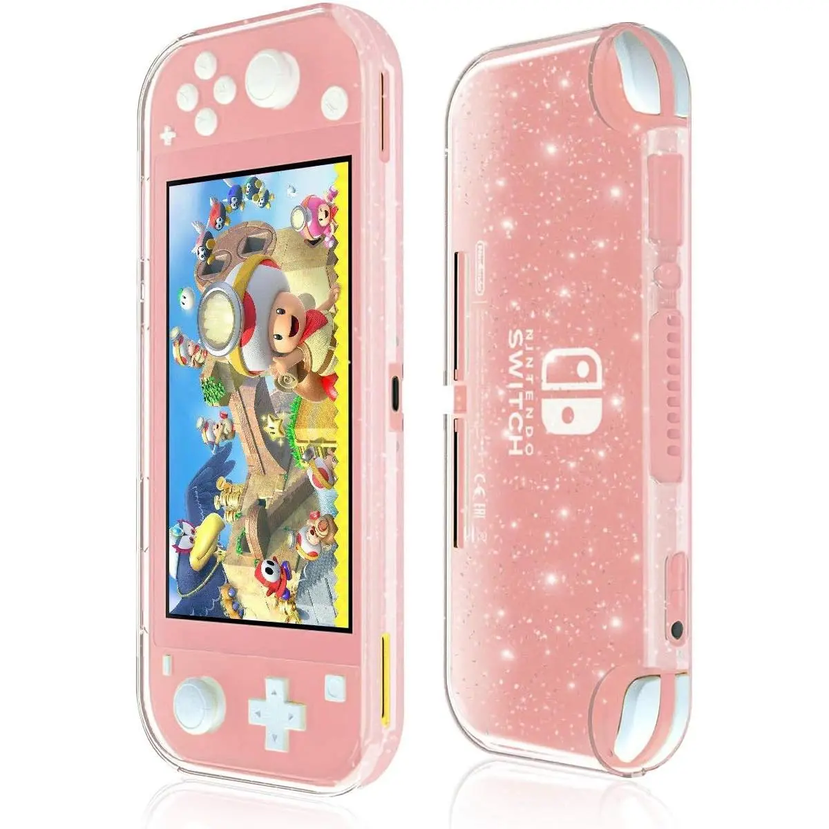 SQ-PCS002 Shock-Absorbent Casing for Nintendo Switch Lite 2019 Gaming Console - Lightweight, Flexible Plastic Liquid Crystal Glitter Bling Soft TPU Cover with Anti-Scratch Console Accessories