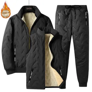 Men's Warm Quilted Winter Outfit Set - Fleece-Lined Jacket, Vest & Drawstring Pants Casual Cold-Weather Ensemble