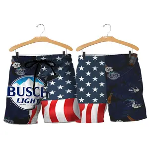 USA Tropical Flag Light Beer Beach Shorts, Hawaiian Floral Swim Trunks – Quick Dry Beach Shorts for Men