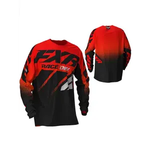 Men's FXR Motocross Long Sleeve Jersey - Breathable, Quick-Dry Polyester with Gradient Race DIV Design for Cycling, Racing & Outdoor Sports, Regular Fit, No Pockets, Knit Fabric for Motorcycle Riding Apparel