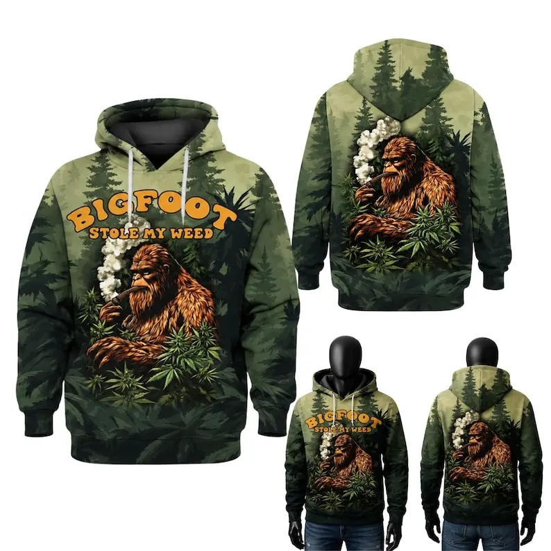 Bigfoot Sasquatch Forest Unisex 3D Hoodie, Funny Stoner Weed Hoodie Gift