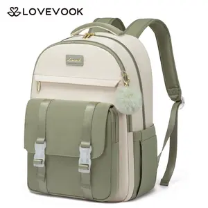 LOVEVOOK School Backpack for Teen Girls, Cute Student Backpack Purse Kid Bookbag for 14-16 Teenage, Back to School Backpacks Fit 15.6 Inch Laptop, Large College Travel Bag, Beige-Khaki