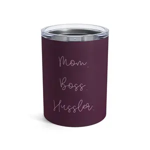 Mom Boss Hustler Tumbler | 10oz Insulated Stainless Steel, Plum Script Design