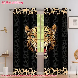 2D Flat 2Pcs Leopard Print Blackout Curtains, Roaring Design, Semi-Blackout Window Drapes with Grommets for Living Room Bedroom Decor, Home Accessories.