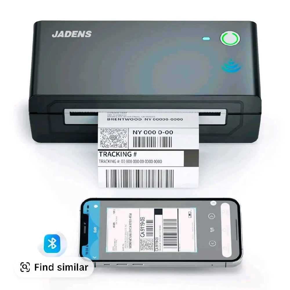 JADENS Bluetooth Wireless Thermal Shipping Label Printer - Inkless Compact and Efficient Shipping Label Maker, Versatile Compatibility with iOS, Android, Windows, Mac, Chromebook, Ideal for Etsy, eBay Portable Thermal Printer