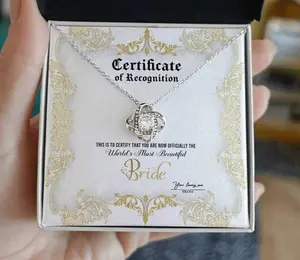 Bride Certificate Of Achievement Love Knot Necklace, Gift from Groom to Bride, Beautiful Bride Necklace, To My Bride From Groom