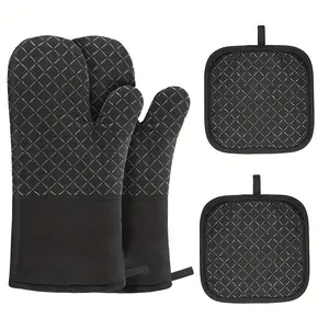 Oven Gloves and Pot Rack, Non-Slip Heat Resistant Insulated Cooking Gloves, Extended High-Temperature Silicone Surface, Ideal for Baking and Cooking