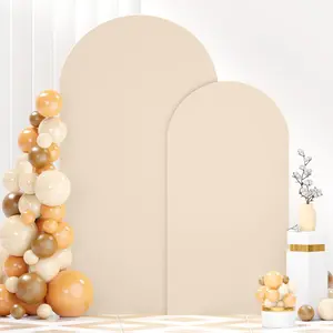 Beige Spandex Arch Cover Set of 2 Arch Covers Stretchy Backdrop Chiara Wall Arch Stand Cover 6FT 7.2FT Round Top Backdrop Cover for Arched Stand Wedding Covering for Balloon Ornaments