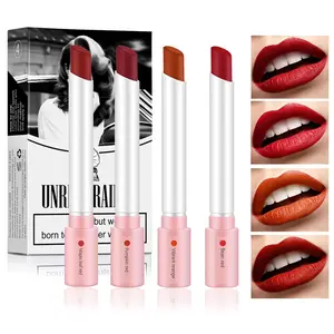 4 Pcs 4 Colors Mini Tube Mate Velvet Lipstick, Lip Tint Lip stain Long Lasting 24 hours Waterproof Liquid Lipstick, Red Moisturizer Smooth Lip Stick Cosmetic