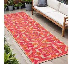HomeRoots 8' Pink And Orange Moroccan Indoor Outdoor Area Rug