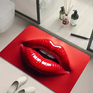 Flame Red Lips Non-Slip Floor Mat, Bold Lip Shape Design with Rubber Bottom, Suitable for Bathroom, Kitchen & Doorway, Holiday Home Decor Mat