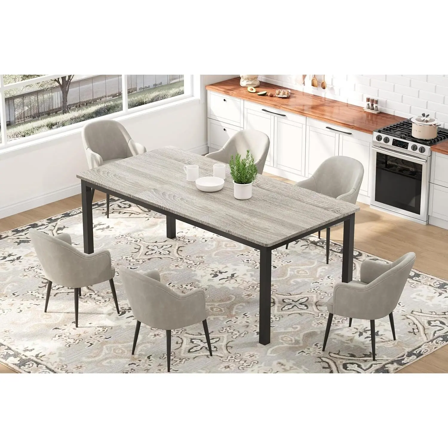 71" Large Rectangular Dining Table for 6-8 People, Industrial Wood Kitchen Table with Metal Legs, Modern Farmhouse Style Dining Room Table for Kitchen, Dining Room, Living Room