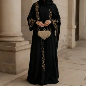 Black Banquet Dress Abaya Set | Embroidered Diamond Elegance 3-Piece Abaya with Hijab (MOA184)