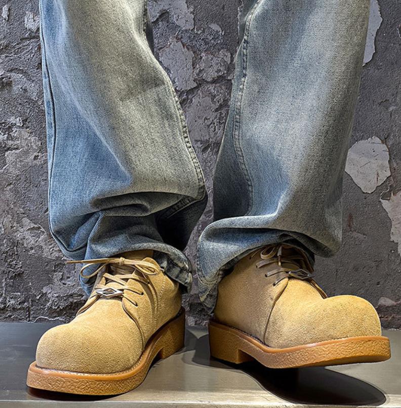 Men's Retro Platform Suede Shoes Big Toe Work Style Street Fashion Slim Leg