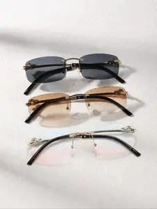Men's Business Metal Frame Sunglasses, Trendy Casual Vintage Rimless Sunglasses for Everyday Use, Fashion Accessories for Outdoor Activities