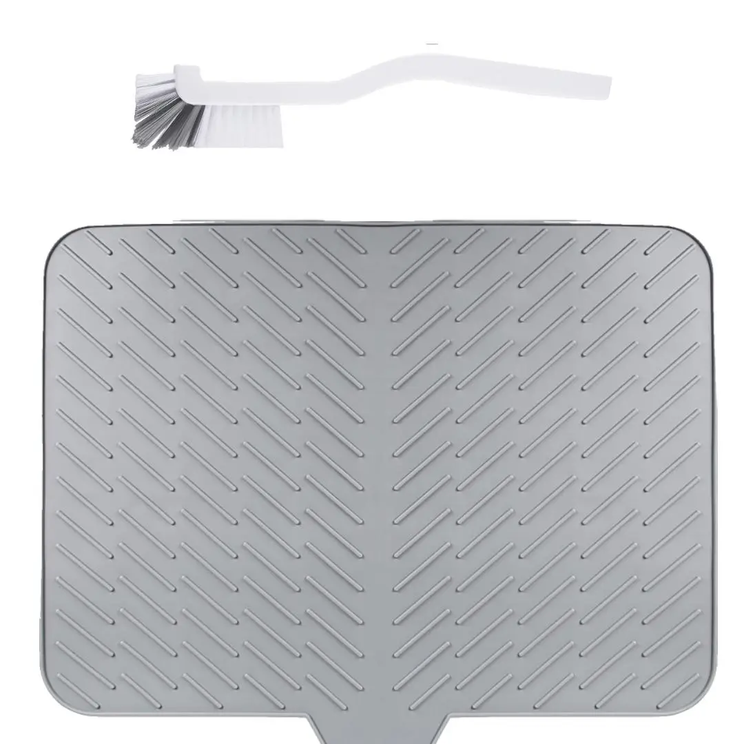 2 Pcs Mix Food-Grade Silicone Dish Drying Mat for Kitchen Counter, 23x17" Durable Waterproof Indoor Mat with Built-In Drain Lip, Diagonal Water Guide, High-Temperature Resistant, Quick-Drying, Stain-Resistant, Non-Slip Multi-Use Kitchen Accessory