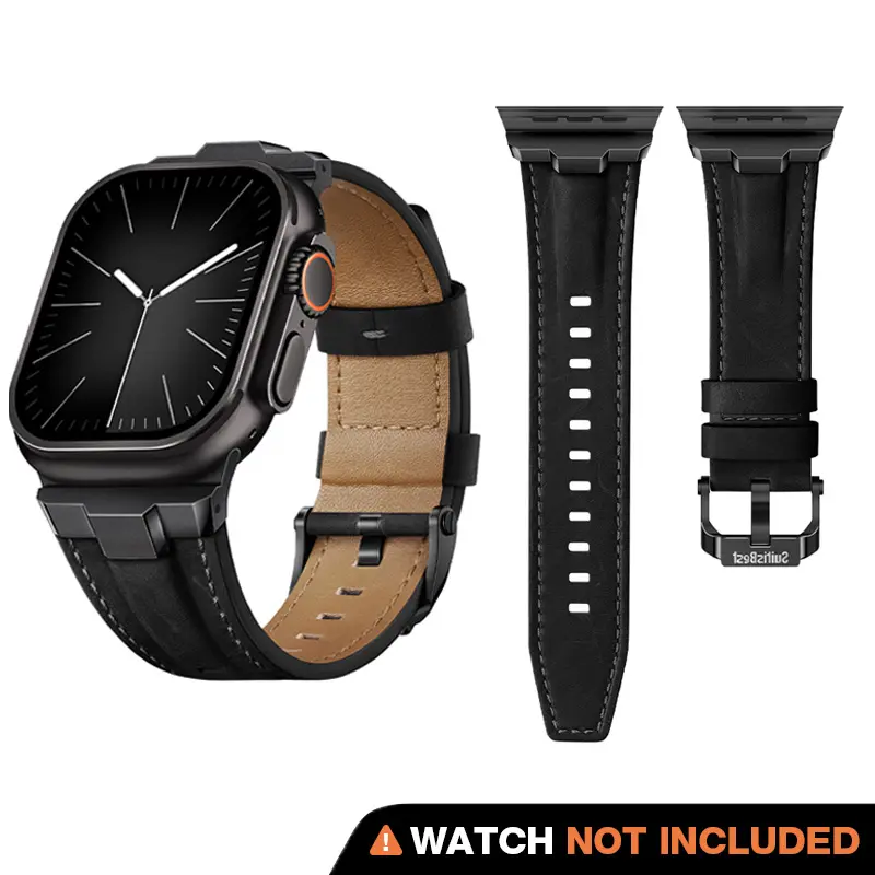Suitisbest Genuine Leather Band for Apple Watch Ultra Band 49mm 46mm 45mm 44mm 42mm, Retro Leather Strap Replacement Band for iWatch Ultra Series 11 10 9 8 7 6 5 4 SE