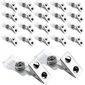 100Pcs Metal Badge Clips with Clear PCV Straps,ID Strap Clip Adapter ID Badge Clips