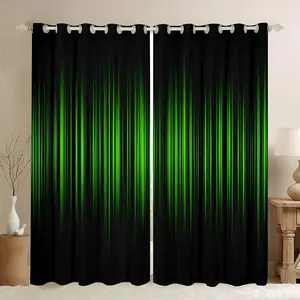 Abstract Ombre 30%-50% Blackout Curtains,Green and Black Striped Window Curtains,Gradient Green Lines Darkening Drapes,Geometric Window Treatments
