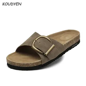 Women's Cork Footbed Sandal Adjustable Buckle Beach Casual Open Toe Slides