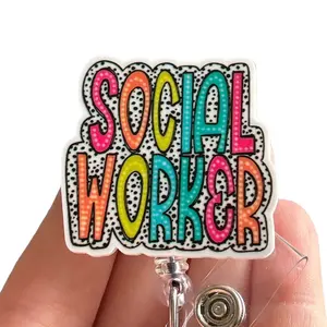 Glitter My Badge Social Worker badge reel for nurse and hospital workers. Badge clip Badge pull - Retractable swivel clip with a 360 rotation. Great gift for coworker.