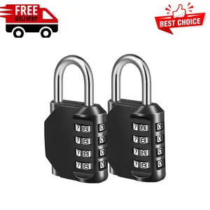 Combination Lock, 4 Digit Padlock for School Gym Sports Locker (2 Pack, Black)