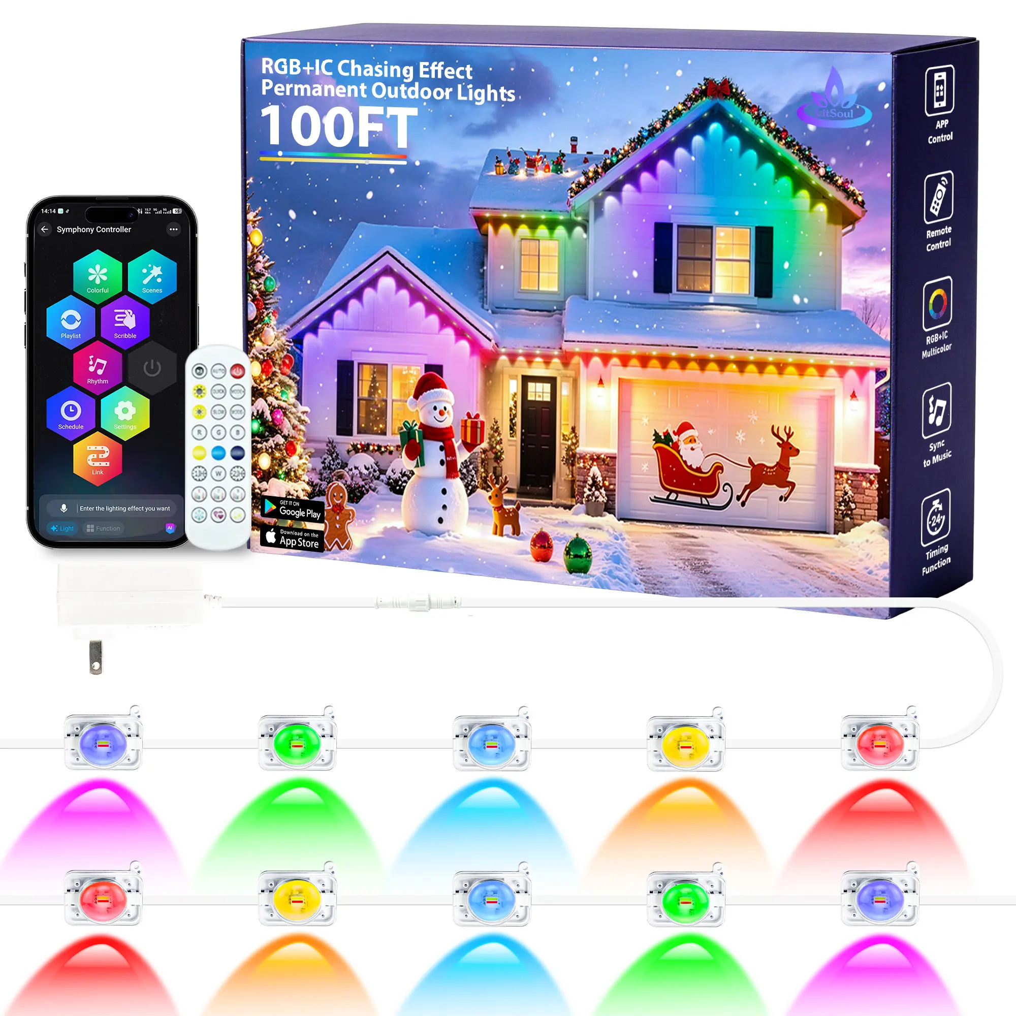 SINLEY Permanent Outdoor Light Fixtures - Waterproof LED RGB IC Yard Lighting, Smart App & Remote Control, DIY Scene Modes, Music Sync, Water Resistant Eaves Lights for Garden Decor,sohochic