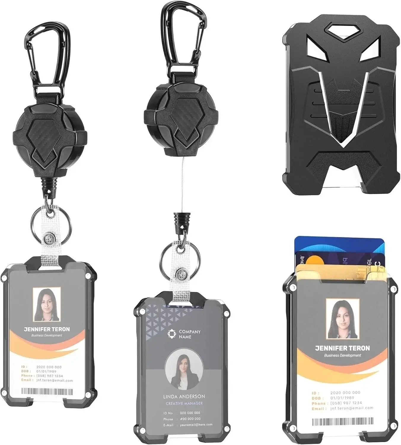 2 Pack Heavy Duty Retractable ID Card Holders with Carabiner Clip, 31 In Reel Holds Up to 5 ID Cards for Office, Outdoor Use (Computers & Office Identification Supplies)