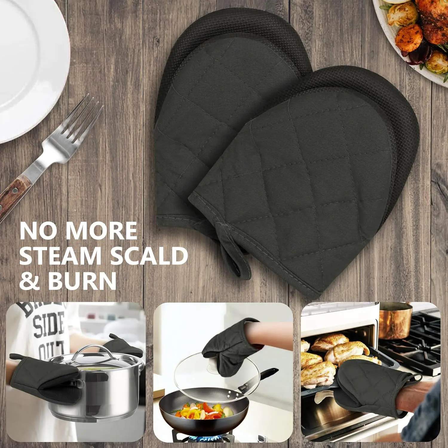 2 Thickened Silicone Oven Gloves Oven Mitts and Pot Rack - Heat-resistant and anti-slip gloves, durable kitchen gloves for baking, cooking grilling - Hand wash only, outdoor cooking accessories, baking essentials, kitchen tools, heat-resistant materials