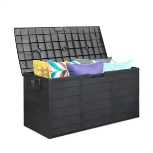 75 Gallon Outdoor Storage Box, Patio Deck Box Furniture with Lockable Design, Plastic Storage Containers with Lid for Garden Pool Balcony Yard Black