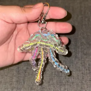 3D Kandi Jellyfish Keychain - Clear with Colorful Strands - Perfect for Bags and Backpacks