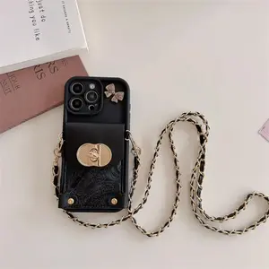 Crossbody Leather Wallet with Card Holder Cellphone Case for Apple IPhone 17 Air 16 15 14 Plus 13 12 11 Pro Max Cover Lanyard