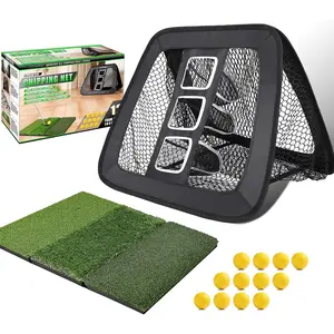 Double Sided Golf Chipping Net Come with Tri-Turf Hitting Mat and 12  Golf Balls - 5 Ply-Knotless Netting Golf Targets System Ideal for Short and Long Distance  (Standard Version)