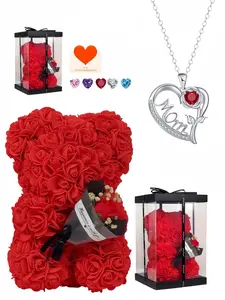 Soft Heart Rose Imprint Stylish and premium heart-shaped MOM rose necklace.Paired with a preserved rose & teddy bear gift box.Perfect mysterious gift for birthdays, Valentine’s Day, Mother’s Day and Christmas.