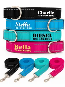 Pawblefy Personalized Dog Collar with Matching Reflective Leashes, Custom-made in USA, Reflective collar with name & phone number, for Large Medium Small Dogs