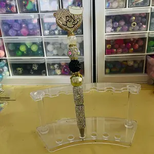 Custom RN Rhinestone Heart on Rhinestone Beaded Pen with Gold and Black Beads and Rhinestones