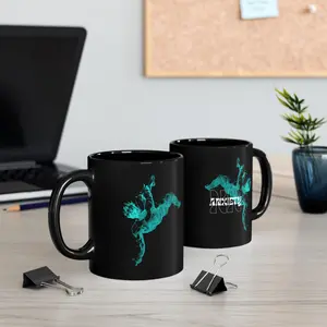 Modern Black Mug with Abstract Artwork - Unique Coffee Cup, Perfect Gift for Tea Lovers, Stylish Kitchen Decor, Motivational Drinkware,