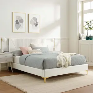 Modway Yasmine Channel Tufted Performance Velvet Queen Platform Bed in White