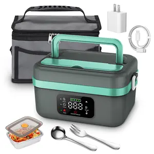Adult Electric Lunch Box Portable Food Warmer for Car/Truck/Office with Fork Spoon and Insulated Bag Dishwasher Safe  Dark Green bento box Meal Prep Containers Tableware