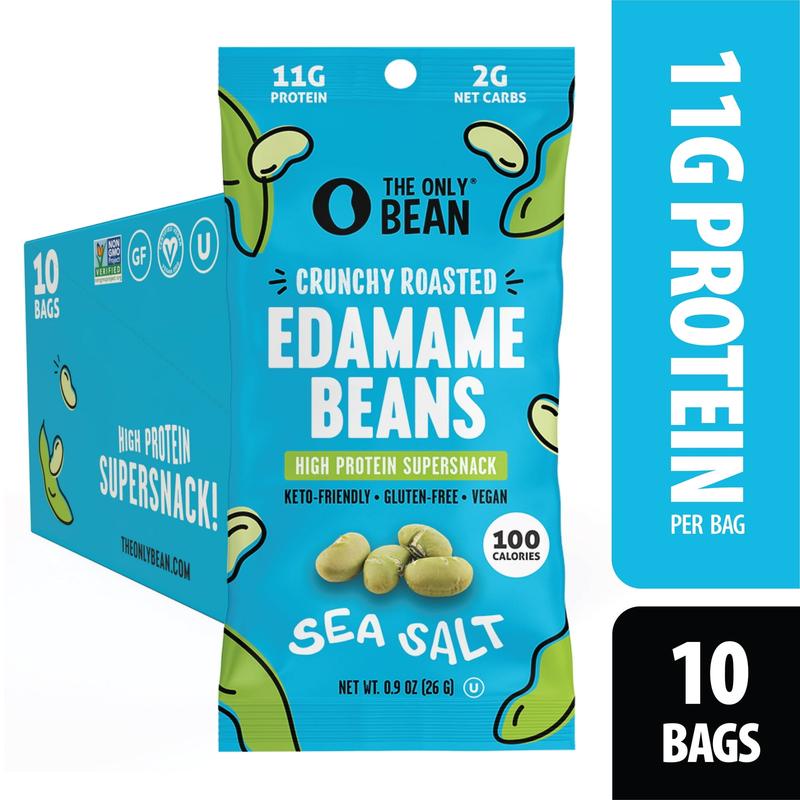 The Only Bean - Crunchy Roasted Edamame Beans (Sea Salt) - Keto Snack, High Protein, Healthy Snacks, Low Carb, Gluten-Free & Vegan (0.9oz) (10 Pack)