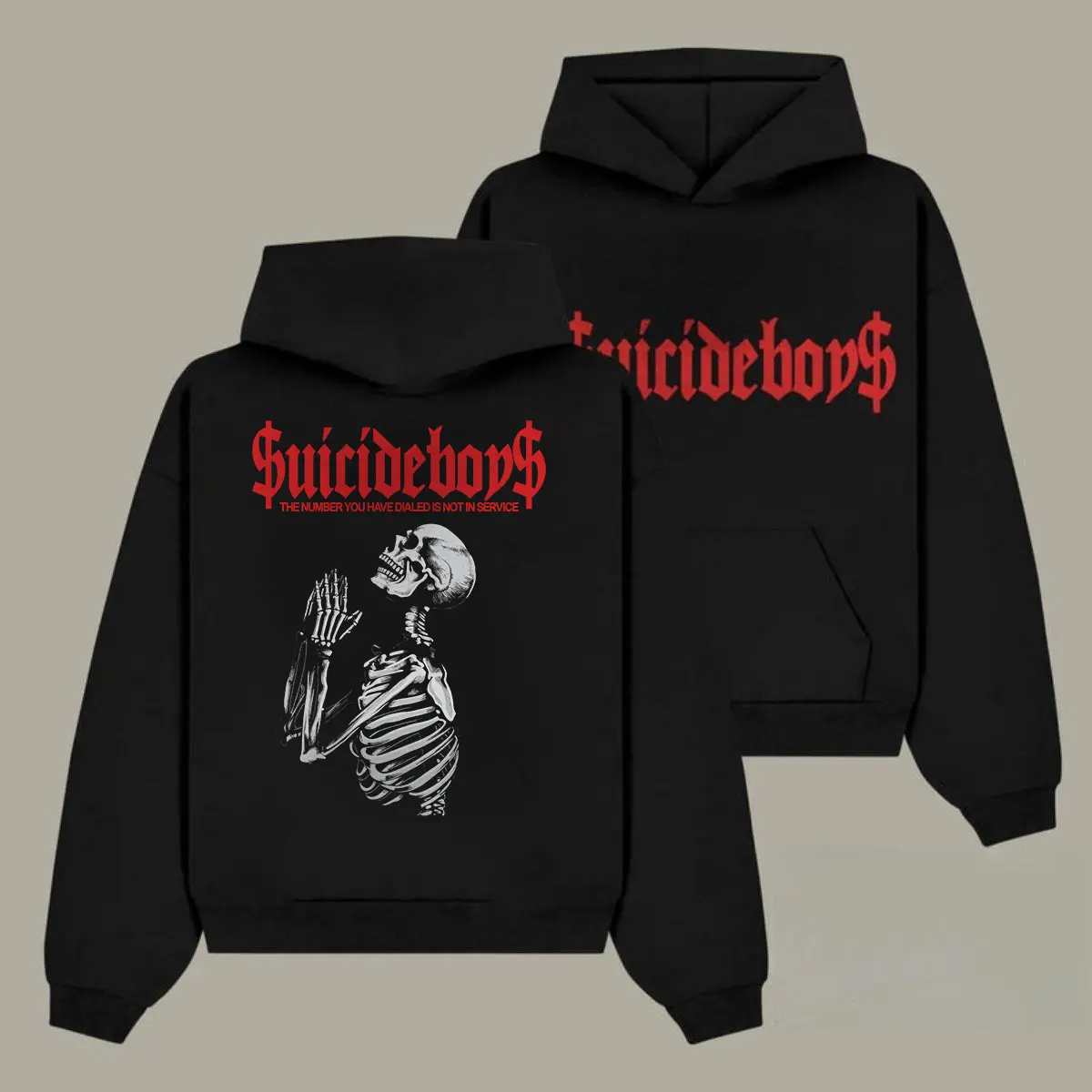 Men's Oversize Stylish G59 Suicide Boy Skeleton Praying Double-Sided Graphic Hoodie - Plush Fluffy Fleece Pullover, Soft Hooded Sweatshirt for Spring, Fall, Winter, Suitable for All Occupations, Tops, Streetwear, Cotton Blend, Double Print, Seamless