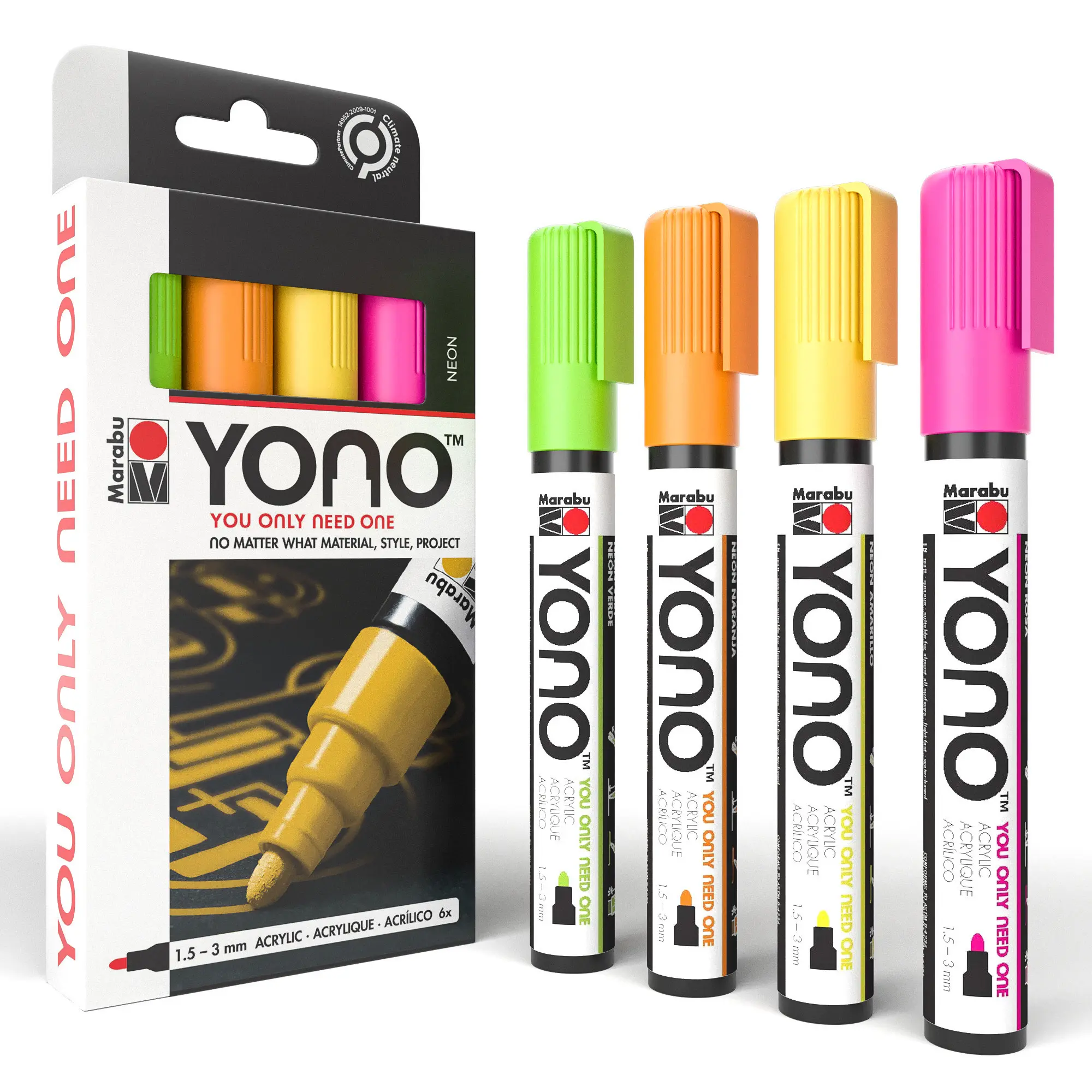 Marabu Neon Paint Markers - Unleash Your Creativity with Our Versatile Set of 4 Acrylic Paint Pens for Any Surface
