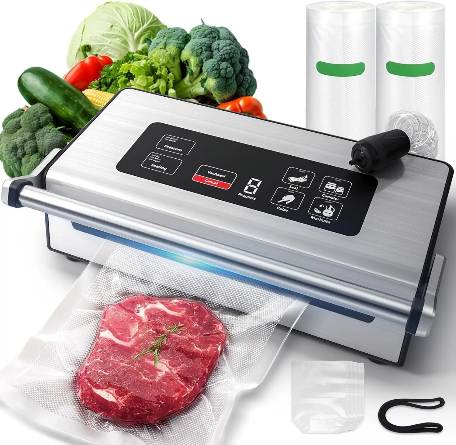 95Kpa Liquid Vacuum Sealer Machine, Full Automatic  Sealer for Dry/Liquid/Moist Foods |  Suction | Digital Timer | One-Touch Operation | Built-in  & Bag Storage | Removable Drip Tray