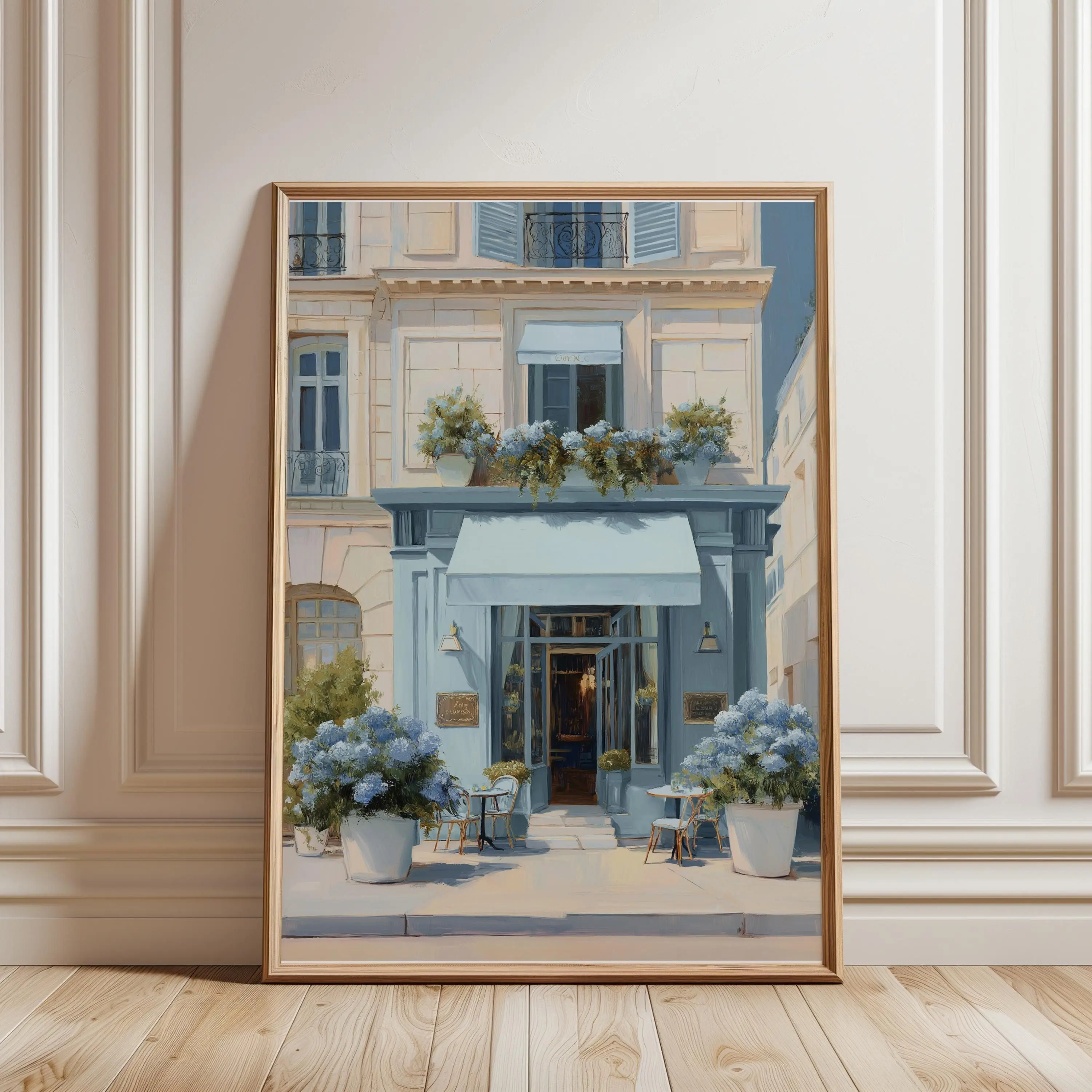 [SALE UP TO 40%] [Unframed] Cafe Print-Vintage Art, Cafe Wall Art, Blue Decor, Pastel Art, Kitchen Decor, Cottage Core, Coffee Print, Blue Hydrangea Kitchen Print