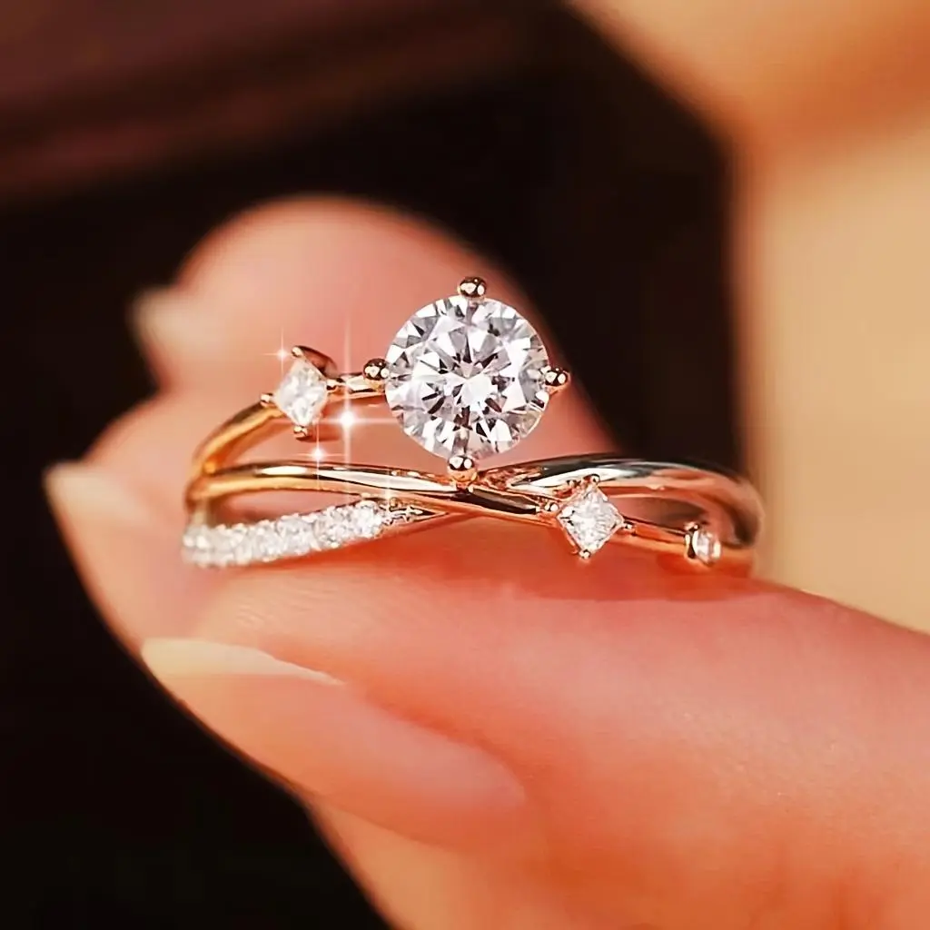 Adjustable Cosmic Trajectory Planet Ring for Women, Featuring a Copper Inlaid Cubic Zirconia Stone, This Open Ring Is. It'S a Luxurious Piece of Jewelry, Perfect As a Personalized Ring for Brides, with a Round Cut Ideal for Weddings, Engagements