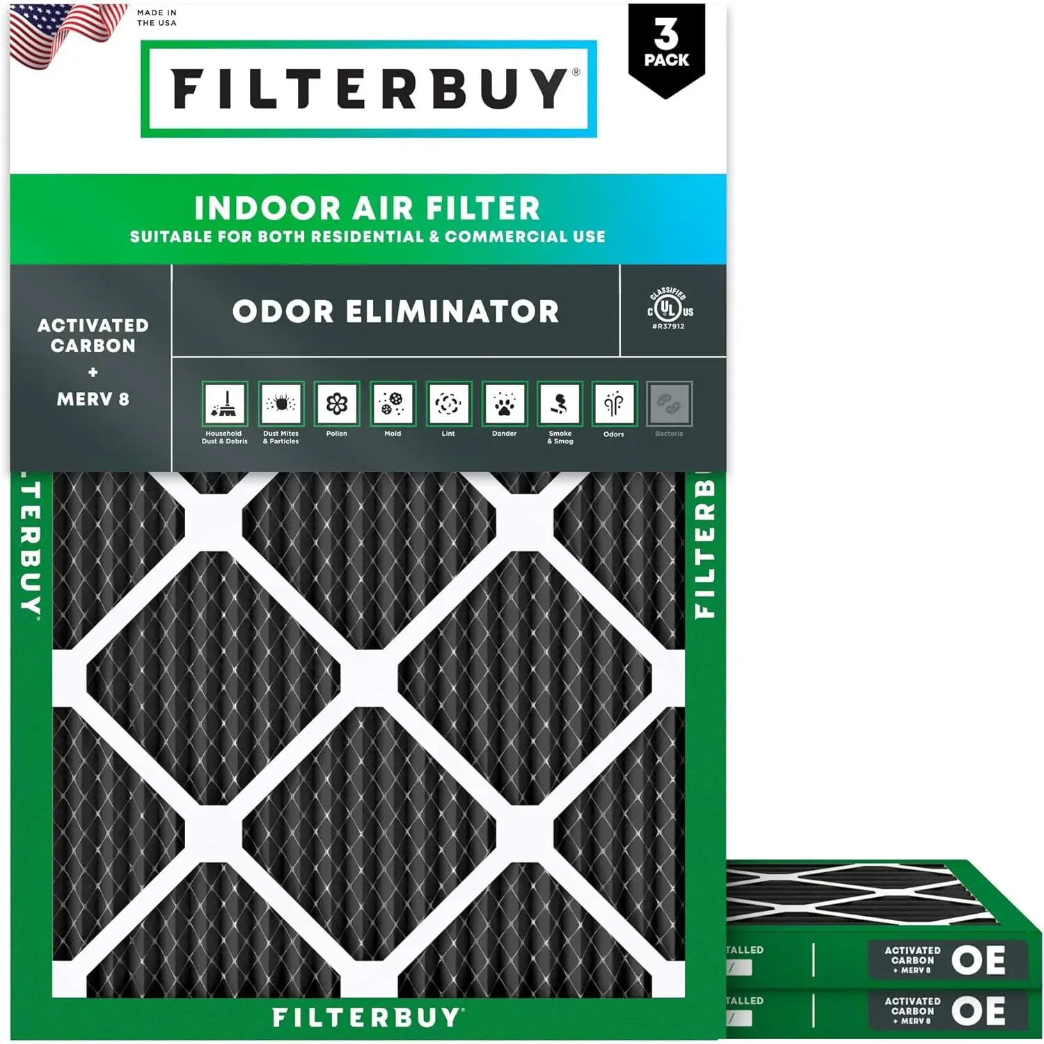 Filterbuy 12x18x1 In Air Filter (3-Pack) - Pleated MERV 8 Electrostatic Eco-Friendly Odor Eliminator for HVAC AC Furnace Heating Cooling & Home Cooling Solutions (Actual Size: 11.5x17.5x0.75 In)