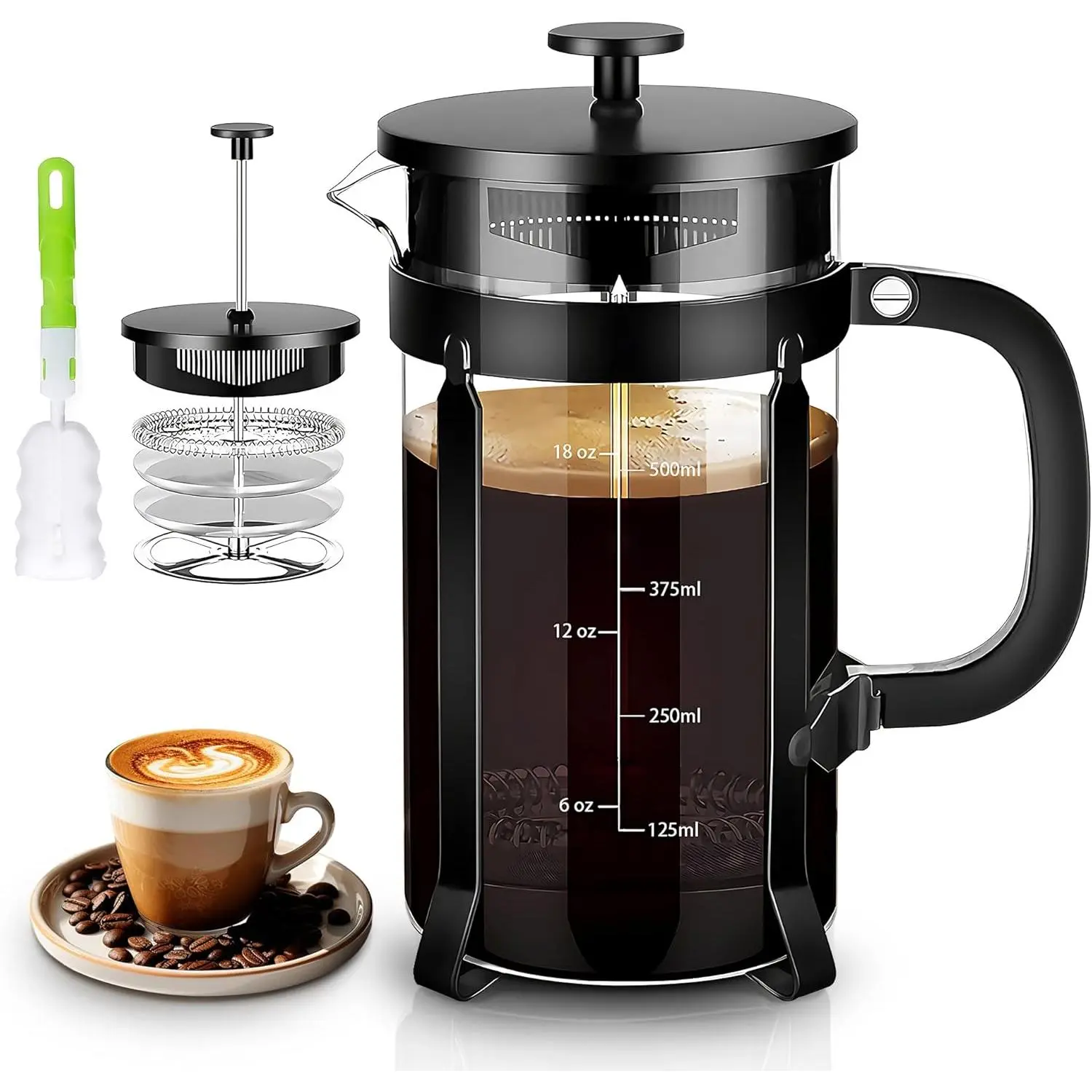 Press Coffee Maker 304 Stainless Steel Coffee Press,with 4 Filters System, Heat Resistant Thickness Borosilicate  Press Glass,  Brewed  Pot Coffee Plunger(Copper 12oz)