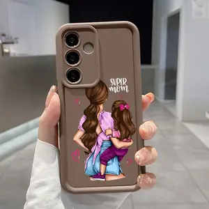 Phone Case Compatible with Galaxy S23 Ultra S24 Plus S25 S22+ Cartoon Mother And Daughter Pattern Anti-Scratch Shockproof TPU Bumper Drop-proof Cover Cellphone Protective Casing